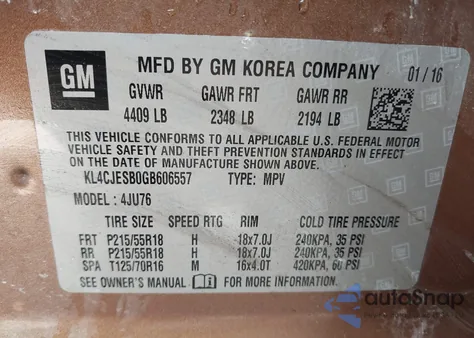 2016 Buick Encore z USA, uszkodzony, nr VIN KL4CJESB0GB606557